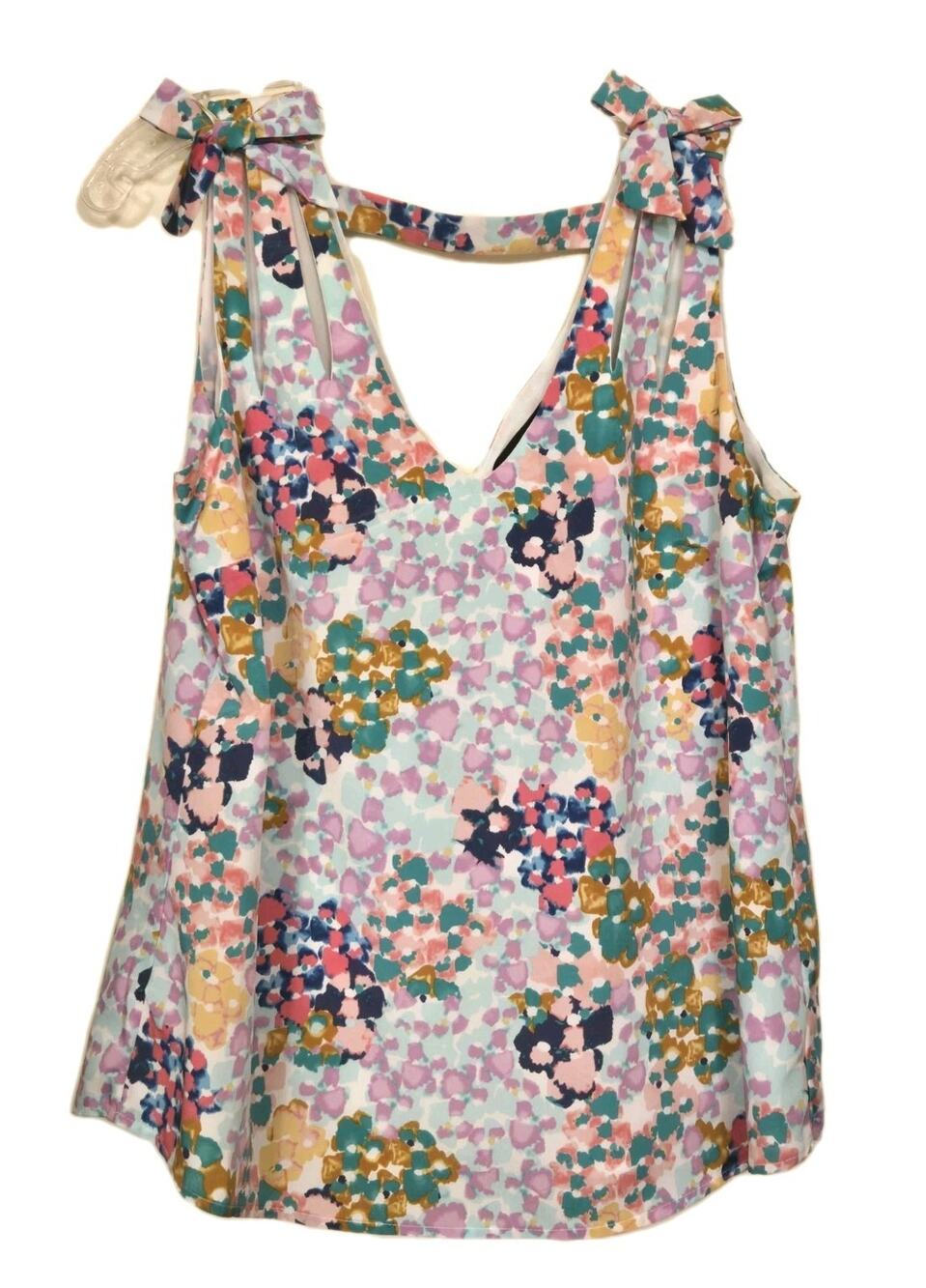 NWT Attention Floral Sleeveless Blouse Multicolor Bow Tank Top L - CUTE!